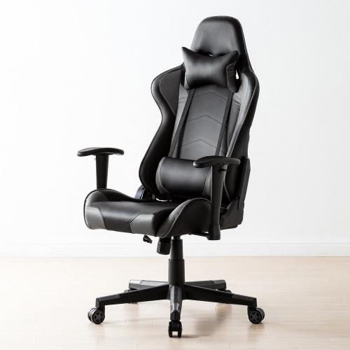 【アウトレット】ゲーミングチェア ハイバック リクライニング ロッキング ヘッドレスト ランバーサポート 肘掛け付き 布張り/PUレザー グレー