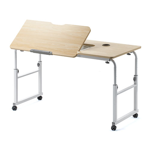 【アウトレット】液タブにおすすめ作業用デスク 手動昇降 脚幅伸縮 傾斜変更可能 W120×D60cm 薄い木目
