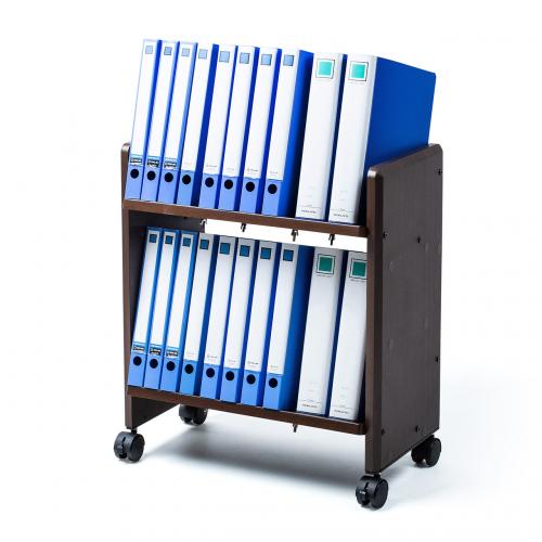 ファイルワゴン 2段 木製 キャスター付 取り出しやすい斜め棚 耐荷重