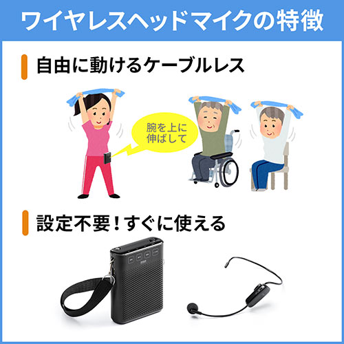 ワイヤレスポータブル拡声器 10W出力 2人同時使用対応 有線マイク 無線マイク 各1個付属 USBメモリー/microSD 音楽再生 ハンズフリー  / 400-SP079【デスクダイレクト】