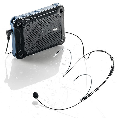 防水 ポータブル拡声器 16W出力 耳掛けマイクつき 電池式 選挙 選挙