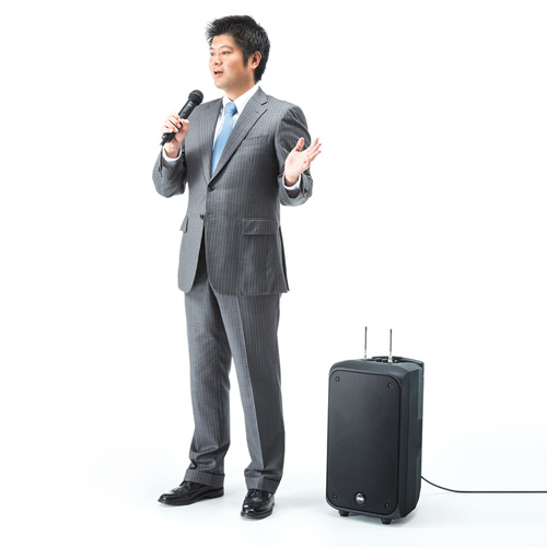 ワイヤレスマイク付き拡声器 最大200W出力 キャスター付き / MM-SPAMP8