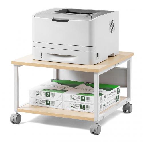 プリンター台 ロータイプ 2段 キャスター付き 幅52cm 奥行52cm 高さ35.1cm 木目柄 ライトブラウン