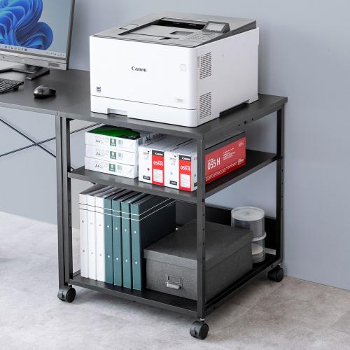 プリンタ台 プリンタラック 3段 キャスター付き 収納 棚付き 幅60cm×奥行60cm×高さ70cm ブラック