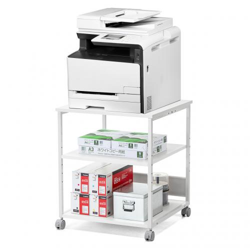 プリンタ台 プリンタラック 3段 キャスター付き 収納 棚付き 幅60cm×奥行60cm×高さ70cm ホワイト