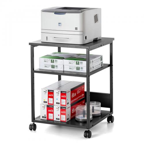 プリンターラック 棚付き 幅52cm 奥行52cm 高さ70cm キャスター付き ブラック