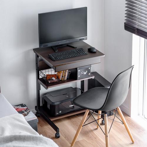 【ブラック】パソコンデスク キャスター付きで移動可能ラック付き ブラック】パソコンデスク キャスター付きで移動可能ラック付き
