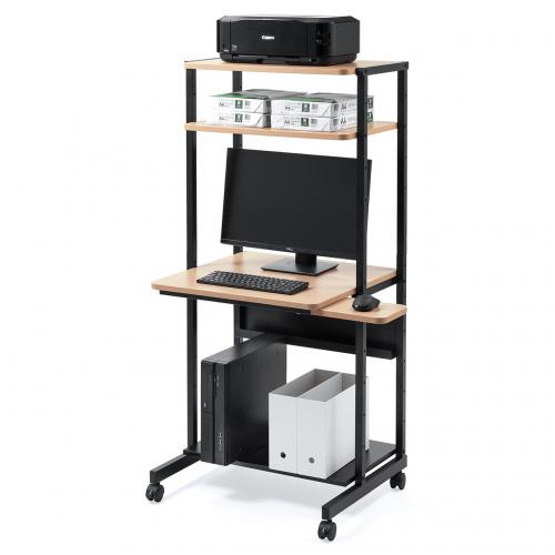 パソコンラック パソコンデスク 木目調 幅65cm 耐荷重100kg 収納棚付 キャスター付 マウステーブル付 スリム