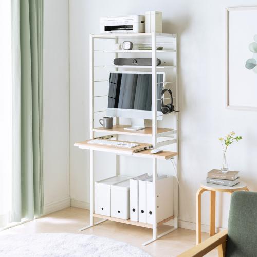 2WAYパソコンラック シェルフラック スライダー付き 中棚付き 壁面収納 サイドワゴン マウステーブル