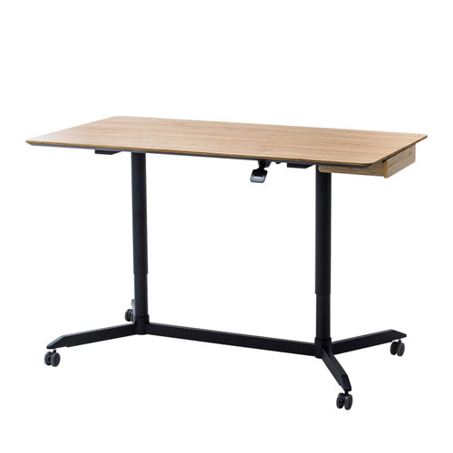 ミーティングテーブル ガス圧昇降式 幅150cm 奥行80cm キャスター付き ライトブラウン