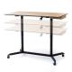 ミーティングテーブル ガス圧昇降式 幅150cm 奥行80cm キャスター付き ライトブラウン