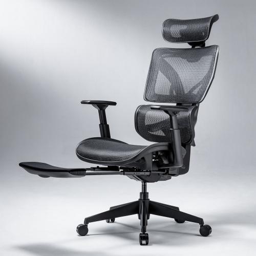 メッシュチェア シンクロロッキング ハイバック スライド式オットマン アームレスト 座面スライド 上下可動ヘッドレスト
