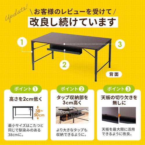 ローデスク 高さ5段階調整式 幅120cm 奥行60cm 電源タップ受け