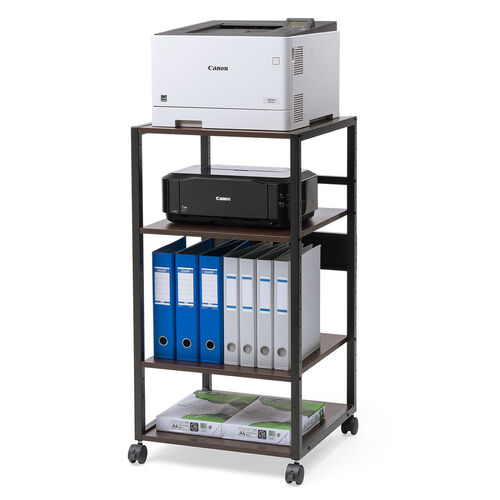 プリンターラック 4段 収納棚 幅47cm 奥行52cm 高さ100cm キャスター付き ブラウン