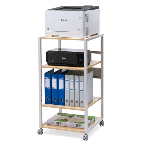 プリンターラック 4段 収納棚 幅47cm 奥行52cm 高さ100cm キャスター付き ライトブラウン