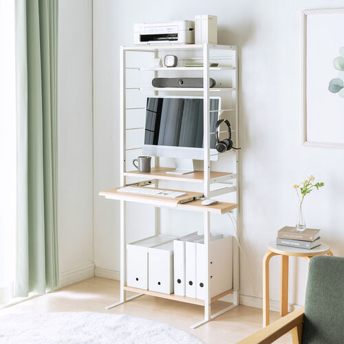 2WAYパソコンラック シェルフラック スライダー付き 中棚付き 壁面収納