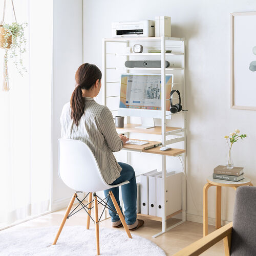 2WAYパソコンラック シェルフラック スライダー付き 中棚付き 壁面収納